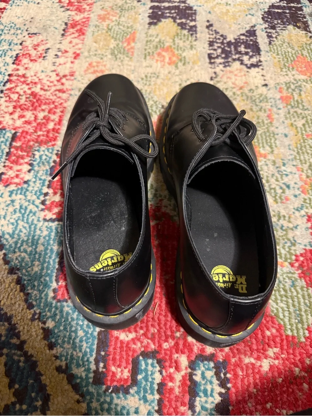 Dr. Martens Black Leather Derby Shoes with Yellow Stitching men’s 12
